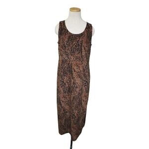 Karin Stevens Midi Dress Women’s 12 Brown Black Animal Print Sleeveless Career